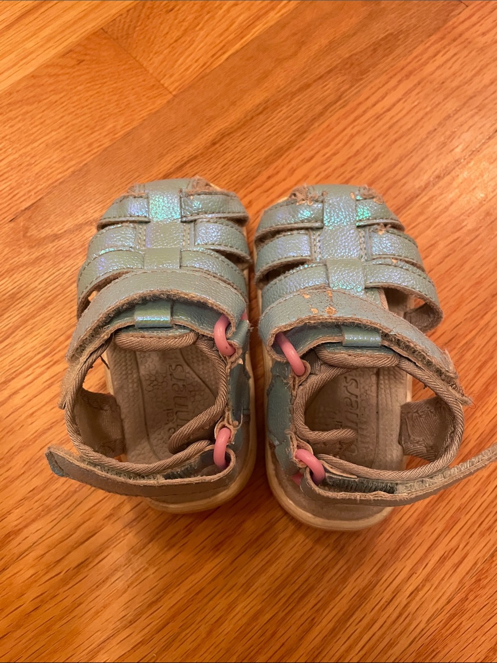Kids Light Blue Glitter Fisherman Sandals with Pink Accents